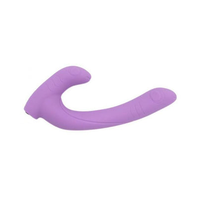 Purple dual-ended silicone intimate toy with curved ergonomic design for versatile pleasure.