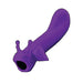 Purple silicone vibrator with a curved shaft and playful snail-inspired design with antennae and fins for ergonomic grip.
