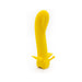 Bright yellow silicone vibrator with ergonomic fins and a playful snail-inspired design at the base.