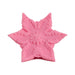 Pink star-shaped silicone companion with textured ridges and a smiling sun design in the center.