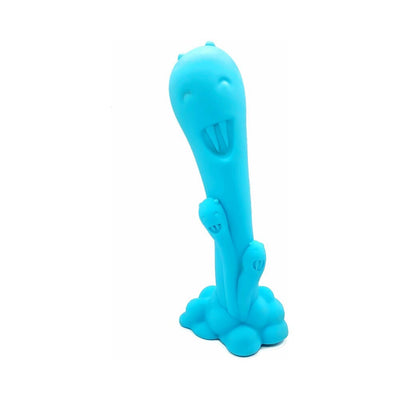 Teal silicone toy set featuring three playful characters with smiling faces on a bubbly base.