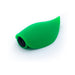 Compact green leaf-shaped vibrator with black control buttons on a white background.