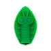 Green silicone vibrating toy shaped like a playful insect resting on a leaf with textured details.