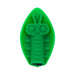 Green silicone vibrating toy shaped like a smiling insect nestled inside a leaf-shaped base.