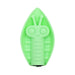 Green silicone vibrating toy shaped like a playful insect resting inside a leaf-shaped base.