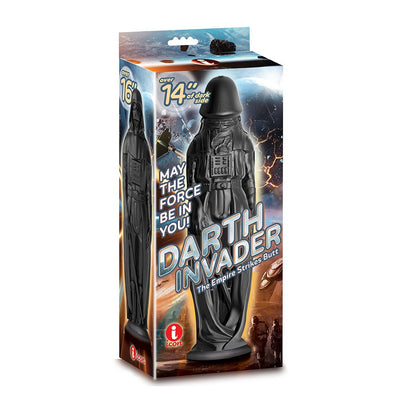 Packaging box of Darth Invader Black, a large black novelty adult toy with a sci-fi inspired design and strong suction base.