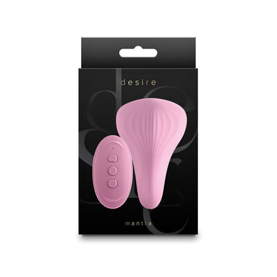 Pink Desire Mantra panty vibrator and matching remote control displayed on black branded packaging.