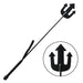 Black leather riding crop with a trident-shaped tip and wrapped handle with wrist strap.