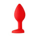 Large red silicone butt plug with tapered tip and flared base, designed for comfortable and safe use.