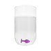 Purple silicone diamond heart butt plug submerged in a clear glass of water showing waterproof feature.