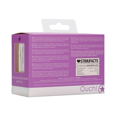 Purple packaging box of Diamond Heart Butt Plug Regular with product details and usage information.