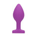 Purple silicone butt plug with a tapered shape and flared base, designed for comfort and safe use.