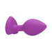 Purple silicone butt plug with a tapered tip and flared base featuring a diamond detail.