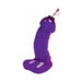 Purple novelty sports bottle with a playful design and a twist-off cap with a straw.
