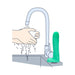 Illustration of hands washing with green glow-in-the-dark novelty soap shaped like a phallic symbol on a sink.