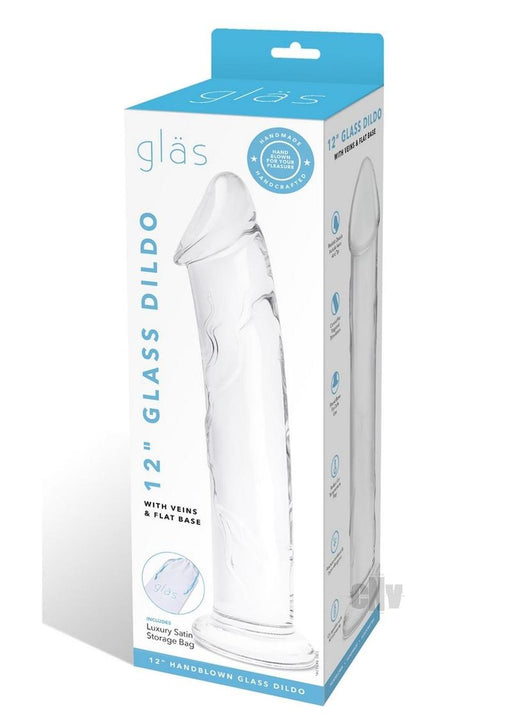 Dildo W/veins Flat Base Glass 12 - SexToy.com
