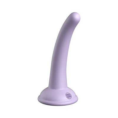 Curved lavender silicone dildo with suction cup base from Dillio Platinum collection, 5 inches long.