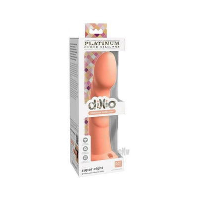 Dillio Platinum Super Eight 8-inch silicone dildo in packaging with clear window and product branding.