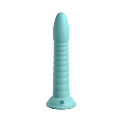 Light blue silicone dildo with ribbed texture and suction cup base, 7 inches long from Dillio Platinum Wild Thing collection.