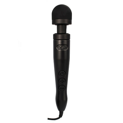 Matte black Doxy Number 3 mains-powered wand vibrator with ergonomic handle and control buttons.