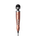 Doxy Number 3 rose gold mains-powered wand vibrator with black silicone head and control buttons on handle.