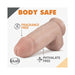Realistic flesh-toned dildo with suction cup base, labeled fragrance-free and phthalate-free for body-safe use.