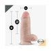 Dr Skin Dr Chubbs Vanilla dildo with suction cup base, 10 inches long and 3 inches wide, lifelike texture in blush color.