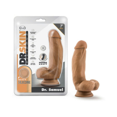 Realistic 7-inch silicone dildo with suction cup base, shown in packaging and standalone for versatile use.