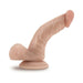 Beige realistic dildo with textured veins and balls, curved shaft, and suction cup base for hands-free use.
