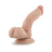 Beige realistic dildo with detailed texture and balls, featuring a sturdy suction cup base for hands-free use.