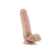 Realistic 7-inch self-lubricating dildo with balls in natural skin tone and suction cup base.