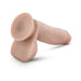 Realistic 7-inch self-lubricating dildo with balls and suction cup base in natural skin tone.