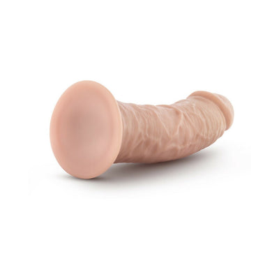 Mocha-colored 8-inch self-lubricating dildo with suction cup base, realistic texture, and curved shape.