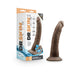 Dr. Skin Glide 7.5-inch self-lubricating dildo in brown with suction cup base and packaging box.