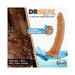 Dr. Skin Glide 7.5-inch self-lubricating dildo with suction base shown with water splash and doctor theme background.