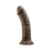 Mocha-colored 8-inch realistic dildo with suction cup base standing upright on white background.
