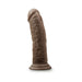 Mocha-colored 8-inch realistic dildo with detailed texture and sturdy suction cup base standing upright on white background.