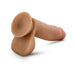Chocolate-colored 7-inch realistic dildo with balls and suction cup base on white background.