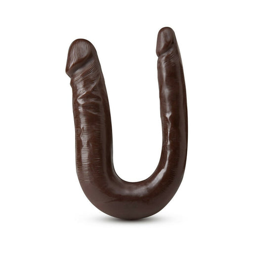 Dark brown U-shaped double-ended flexible toy with realistic texture and two different-sized ends.