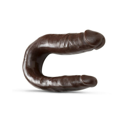 Dark brown U-shaped double-ended flexible toy with realistic texture and two different-sized ends.