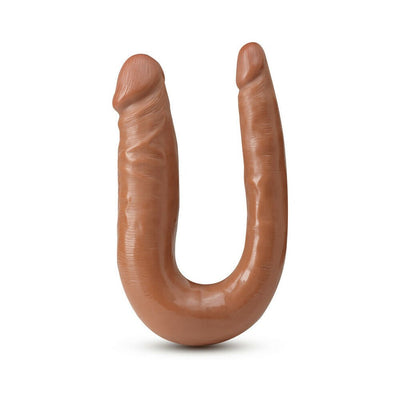 U-shaped double-ended soft brown silicone toy with realistic texture and two different-sized ends for versatile use.