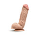 Realistic 8.5 inch flesh-toned dildo with textured veins, defined head, and suction cup base for hands-free use.