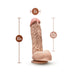 Realistic 8.5 inch dildo with 6.75 inch insertable length and 2 inch girth, featuring a suction cup base in flesh tone.