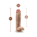 Realistic chocolate-colored dildo with suction cup base, measuring 10.5 inches long and 2.5 inches wide, with 9 inches insertable length.