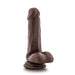 Realistic 6-inch posable dark brown dildo with textured shaft and suction cup base for versatile use.