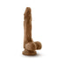 Realistic brown dildo with textured shaft and suction cup base for hands-free use.