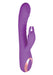 Purple silicone dual-stimulation vibrator with textured shaft and ergonomic controls on the base.