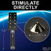 Black E-stim spiked paddle with 10 metal spikes, measuring 16 inches long and 2.5 inches wide, with close-up spike dimensions.