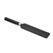 Black e-stim paddle with smooth vegan leather side and black handle with silver accent on white background.