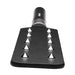 Black vegan leather paddle with two rows of metal spikes and a smooth handle for e-stim sensation play.
